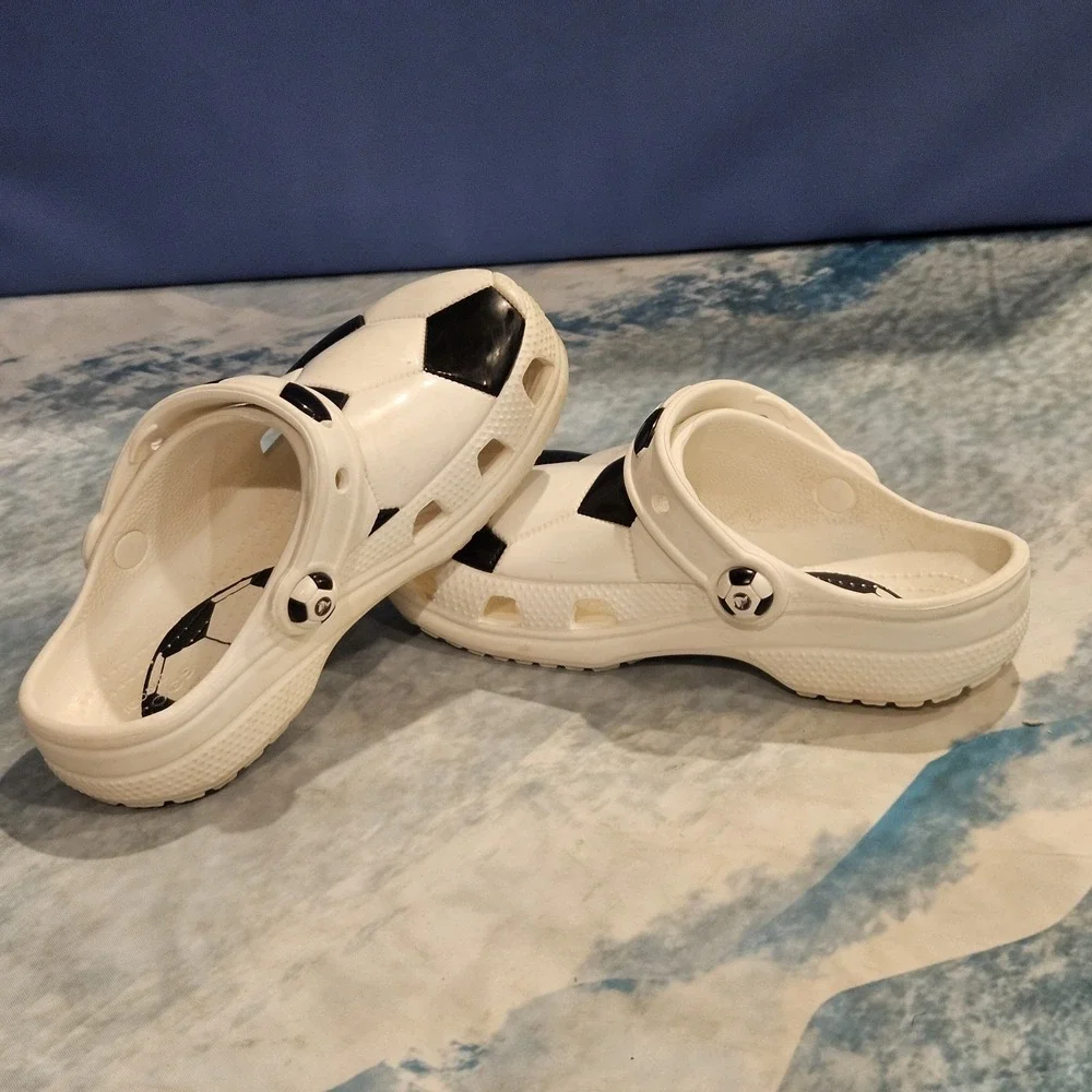 Crocs Kids C13 Soccer Ball Clogs White Black Slip On Shoes Youth C13